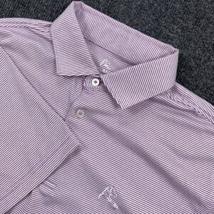 Rhoback Performance Polo Shirt Striped Stretch Short Sleeve Size M Purple White